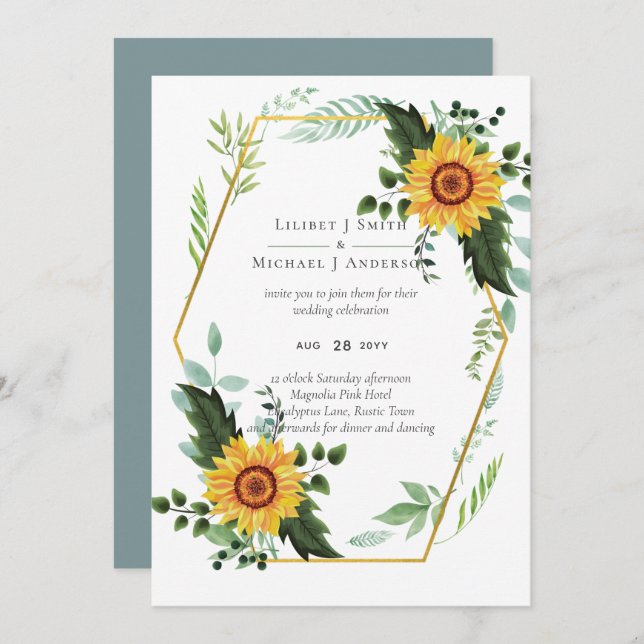 Rustic BOHO Sunflower Casamento Verde (Frente/Verso)