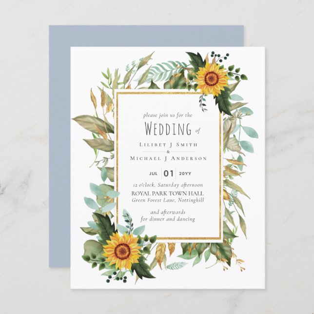 Rustic BOHO Sunflower Casamento Verde (Frente/Verso)