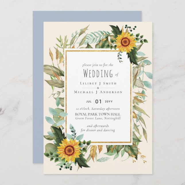 Rustic BOHO Sunflower Casamento Verde (Frente/Verso)