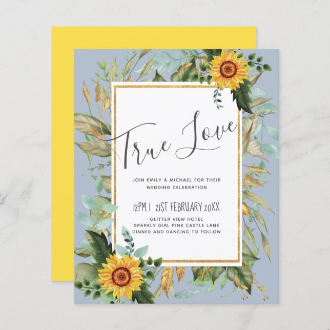 Rustic BOHO Sunflower Casamento Verde (Frente/Verso)