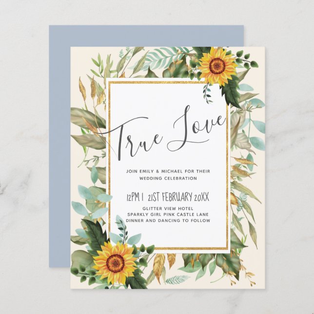 Rustic BOHO Sunflower Casamento Verde (Frente/Verso)
