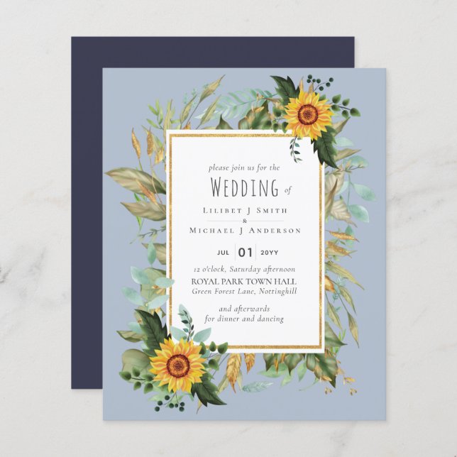 Rustic BOHO Sunflower Casamento Verde (Frente/Verso)