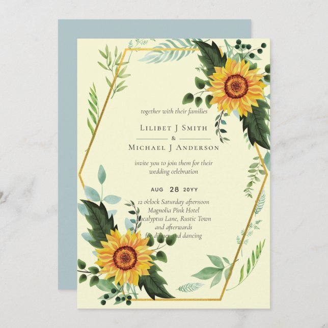 Rustic BOHO Sunflower Casamento Verde (Frente/Verso)