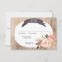 Rustic Boho Watercolor Flowers Wood RSVP