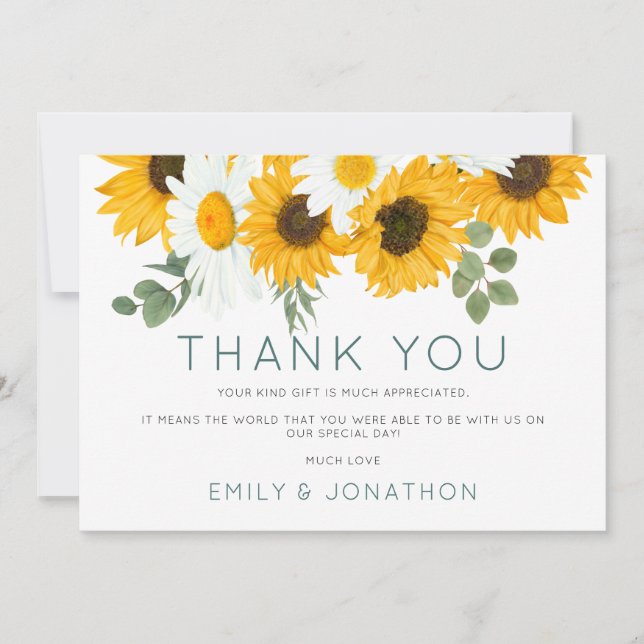 Rustic Boho Wildflower Sunflower Foto Muito Obriga (Frente)