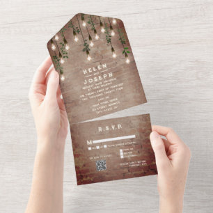 Rustic Brick Vintage Lightbulbs Casamento RSVP QR