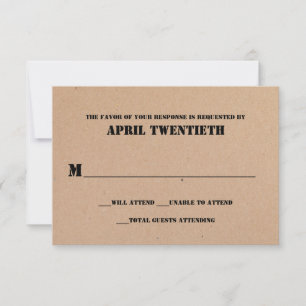 Rustic Brown Paper Look Weds RSVP Card