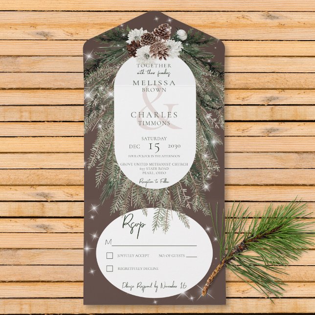 Rustic Brown Pine Winter Sparkle No Janto (Also available with a QR code or with dinner selection options.)