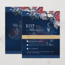 Rustic Burgundy Blue Floral Lace Casamento RSVP