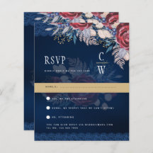 Rustic Burgundy Blue Floral Lace Casamento RSVP