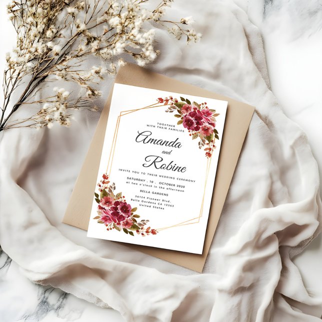 Rustic Burgundy & Blush Floral Casamento Convite (Criador carregado)