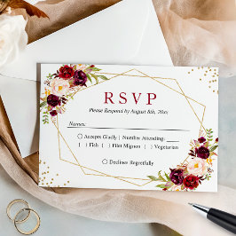 Rustic Burgundy Blush Floral Dourado Glitters RSVP