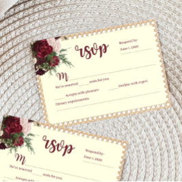 Rustic Burgundy Floral Wedding RSVP Response Card