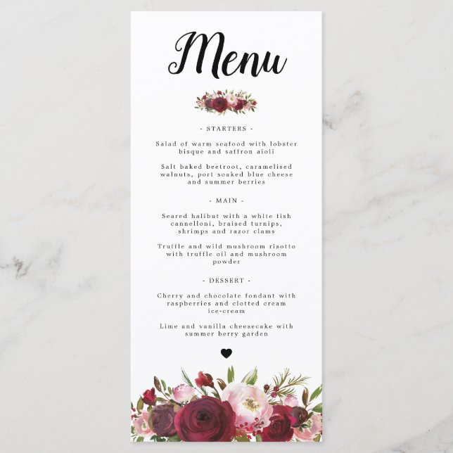 Rustic Burgundy Marsala Blush Menu (Frente)