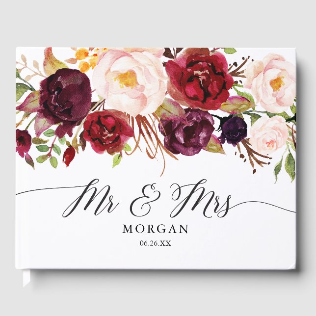 Rustic Burgundy Marsala Livro de Convidados (Frente)