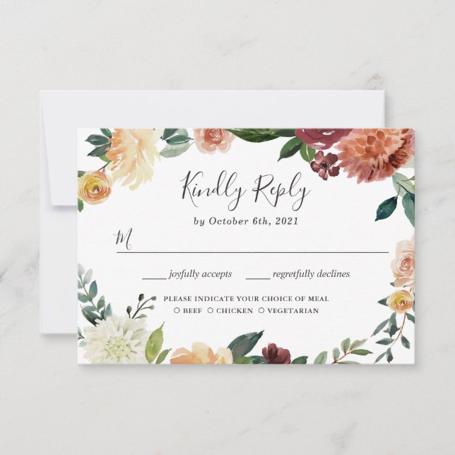 Rustic Burgundy Peach Orange Floral Casamento RSVP (Frente)