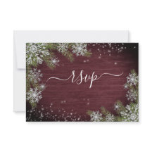 Rustic Burgundy Silver Winter Wood Casamento RSVP