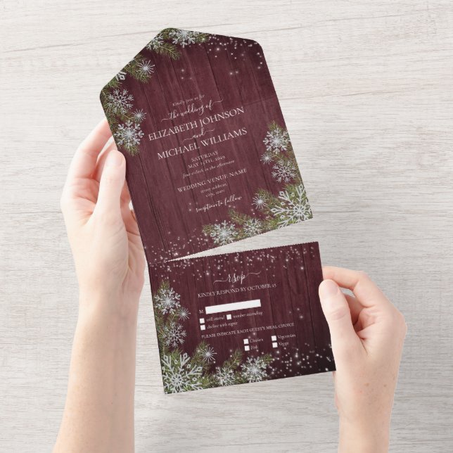 Rustic Burgundy Silver Winter Wood Weding +Menu (Aba destacável)