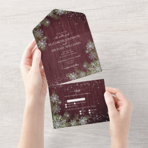 Rustic Burgundy Silver Winter Wood Weding +Menu