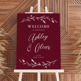 Rustic Burgundy Wildflower Sinal de Boas-Vindas