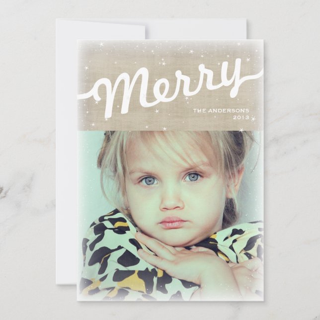 Rustic Burlap Grande Cartão com fotos de Natal Fel (Frente)