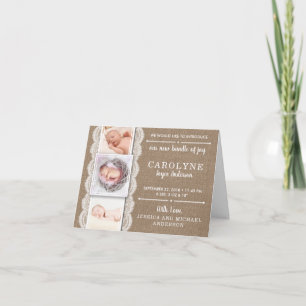 Rustic Burlap & Lace   3 Anúncio de nascimento de