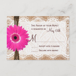 Rustic Burlap Lace Hot Pink Daisy Weding RSVP