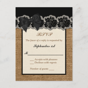 Rustic Burlap, Lace IMPRESSO, Cartão RSVP de Casam