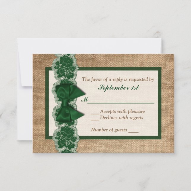 Rustic Burlap, Lace IMPRESSO, Cartão RSVP de Casam (Frente)