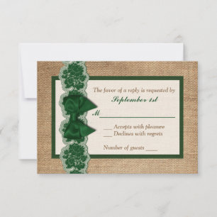Rustic Burlap, Lace IMPRESSO, Cartão RSVP de Casam