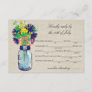 Rustic Burlap Mason Jar & Wildflower RSVP Lib