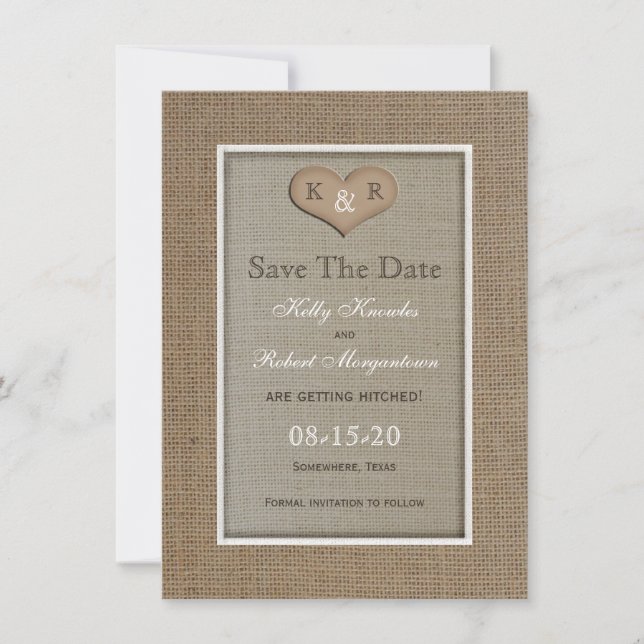 Rustic Burlap Salve a Data Convite (Frente)