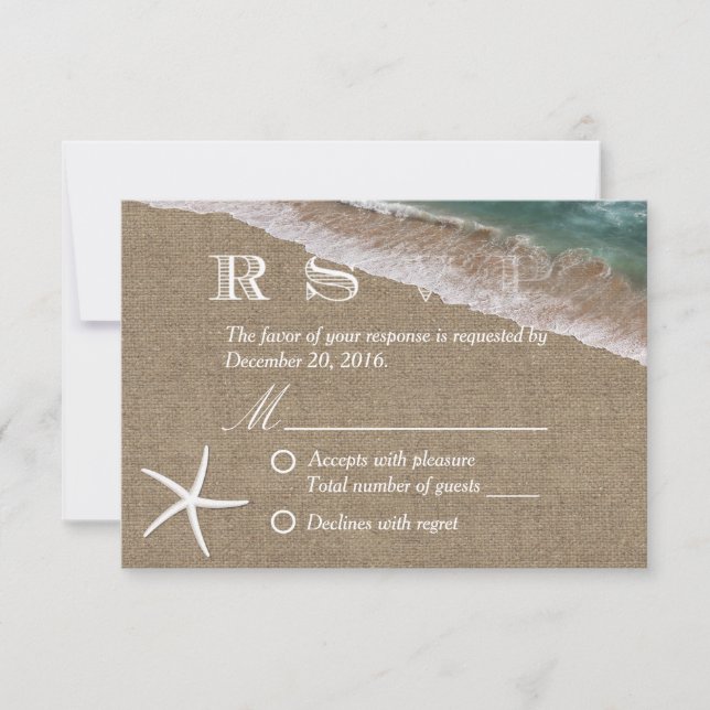 Rustic Burlap Starfish Beach Weding RSVP (Frente)