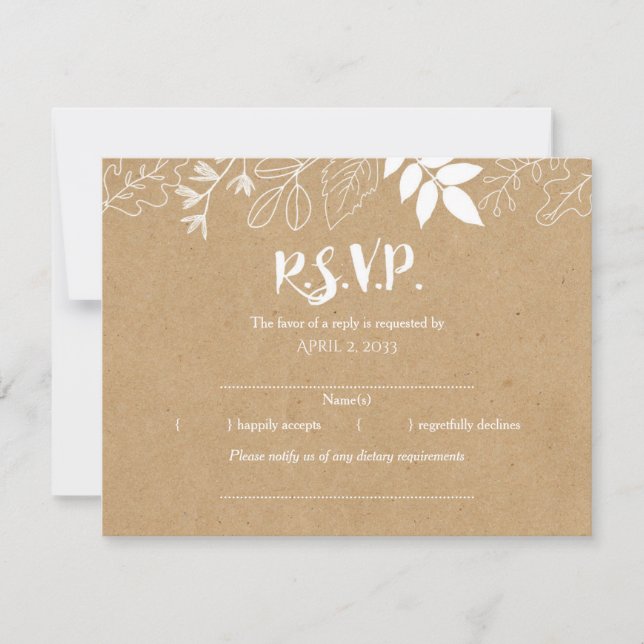 Rustic Cardboard Kraft Typografia Weding RSVP (Frente)