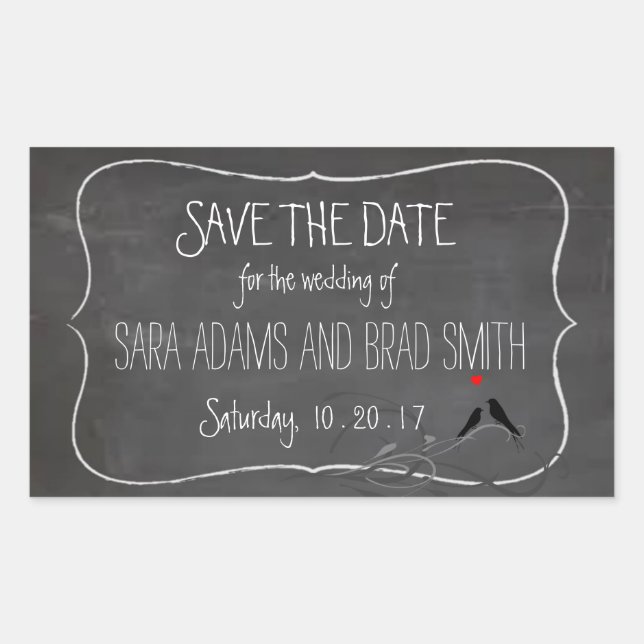 Rustic Chalkboard Lovebird Salve os adesivos de da (Frente)