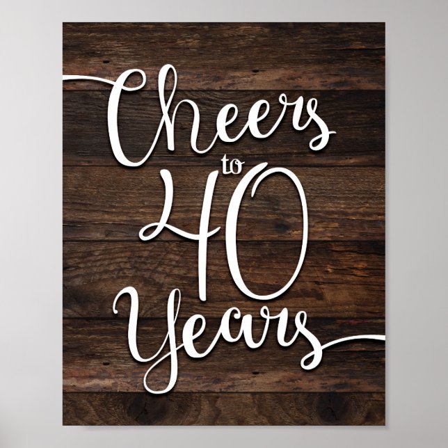 Rustic Chic CHEERS PARA 40 ANOS Impressão (Frente)