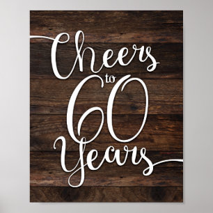Rustic Chic CHEERS PARA 60 ANOS Sinal Impressão