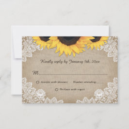 Rustic Chic Wood Lace Sunflower Weding RSVP