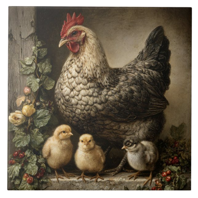 Rustic Chicken Hen with Chicks (Frente)