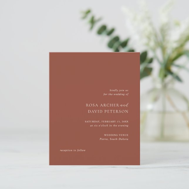 Rustic Copper Editorial Modern Wedding Invitation (Em pé/Frente)