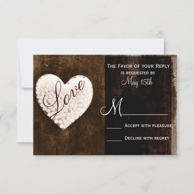 Rustic Country Barn Wood Love Heart Wedt RSVP (Frente)