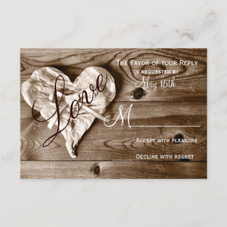 Rustic Country Barn Wood Love Heart Wedt RSVP