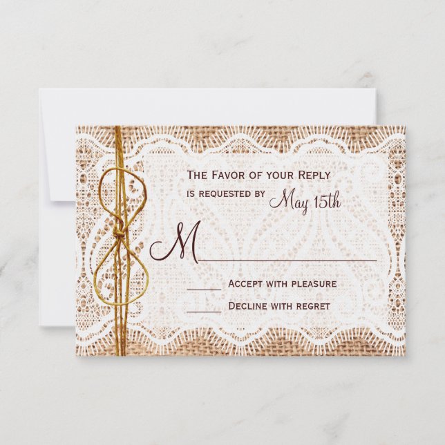 Rustic Country Burlap Lace Twine Casamento RSVP (Frente)