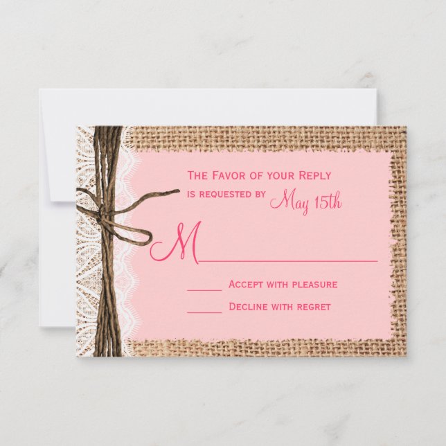 Rustic Country Burlap Lace Twine Casamento RSVP (Frente)