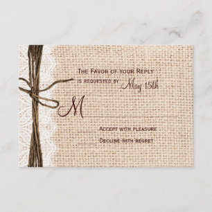 Rustic Country Burlap Lace Twine Casamento RSVP