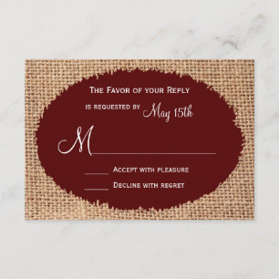 Rustic Country Burlap Maroon Red Weding RSVP