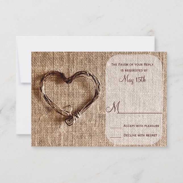 Rustic Country Burlap Twine Hearding RSVP (Frente)