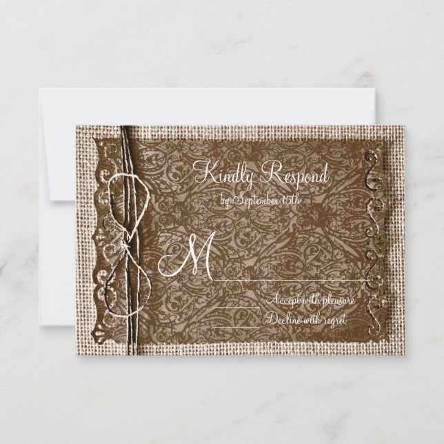 Rustic Country Burlap Twine Scroll Wedll RSVP (Frente)