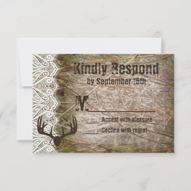 Rustic Country Camo Hunting Antlers Casando RSVP (Frente)