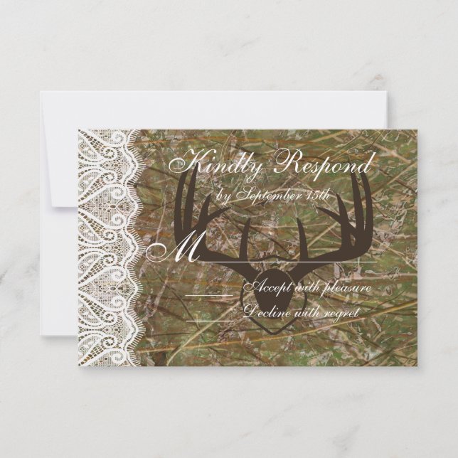 Rustic Country Camo Hunting Antlers Casando RSVP (Frente)
